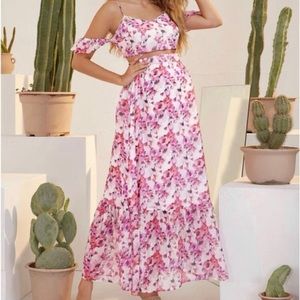 SHEIN Maternity Floral Two Piece Skirt & Crop Top Sz M